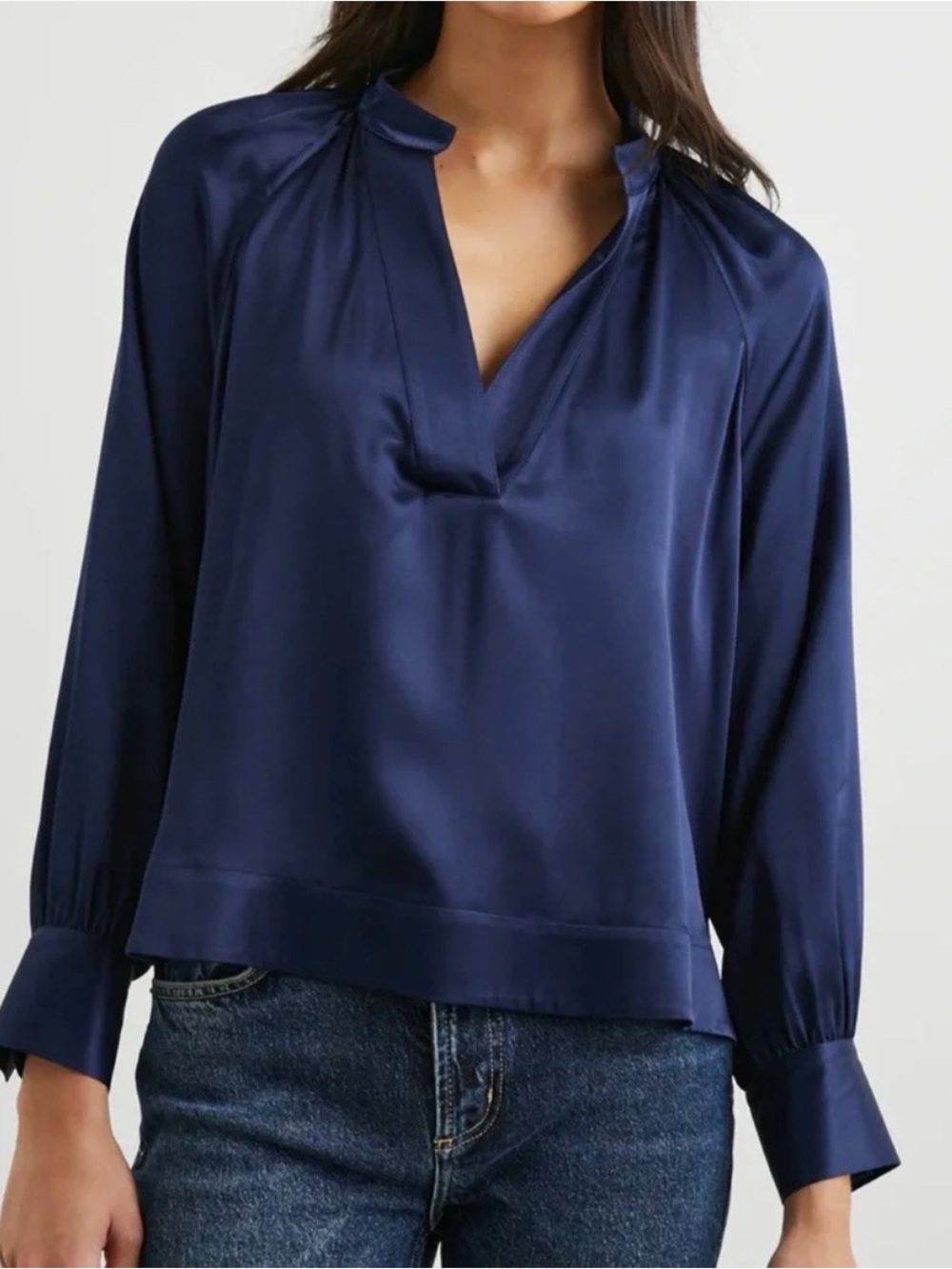 NWOT Rails Navy Satin V-Neck Long Sleeve Blouse